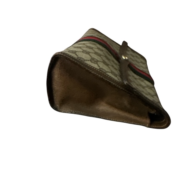GUCCI GG Clutch Bag Red/Green Sherry Line GG Web PVC Leather Brown Clutch - Picture 6 of 10
